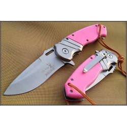 Couteau Elk Ridge Pink Lady A/O Lame Acier 440 Manche ABS Linerlock Clip ERA003PK - Livraison Gratuite