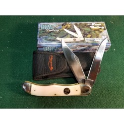 Couteau 2 Lames Frost Cutlery Ocoee River Folding Hunter Lame Acier Carbone Manche Os Etui Nylon FOC550WSB - Livraison Gratuite