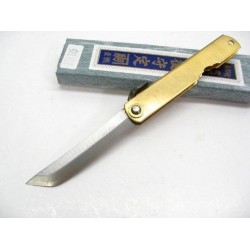 Nagao Higonokami Couteau Traditionnel Japonais Pliant Manche Laiton Lame Acier Carbone HIGO13BR - Livraison Gratuite