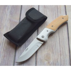 Couteau Elk Ridge Wood Lame Acier Inox Manche Bois Lockback Etui Nylon ER166 - Livraison Gratuite