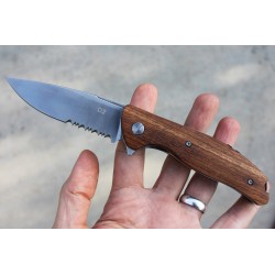 Couteau Roper Knives Lame Acier D2 Part Serr Manche Bois Linerlock Clip RP0035ZW - Livraison Gratuite