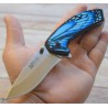 Couteau MTech Butterfly A/O Blue Manche Décor Papillon Lame Acier 3CR13 Framelock MTA1005BL - Livraison Gratuite