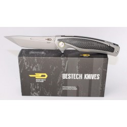 Couteau Bestech Predator Lame Acier S35VN Tanto Manche Titane/Fibre de Carbone Framelock BTKT1706B - Livraison Gratuite