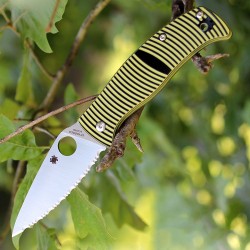 Couteau Spyderco Caribbean Leaf Lame Acier LC200N Manche G-10 Yellow/Black SC217GS - Livraison Gratuite