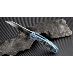 Couteau Artisan Falcon Lame Acier S35VN Manche Blue Titane/Fibre de Carbone Framelock Clip ATZ1809GBUS - Livraison Gratuite