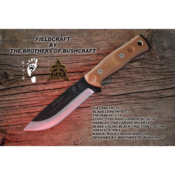 Couteau Bushcraft de Survie TOPS KNIVES B.O.B. Brothers of Bushcraft BROS-01 Made In USA  TPBROS01 - Livraison Gratuite