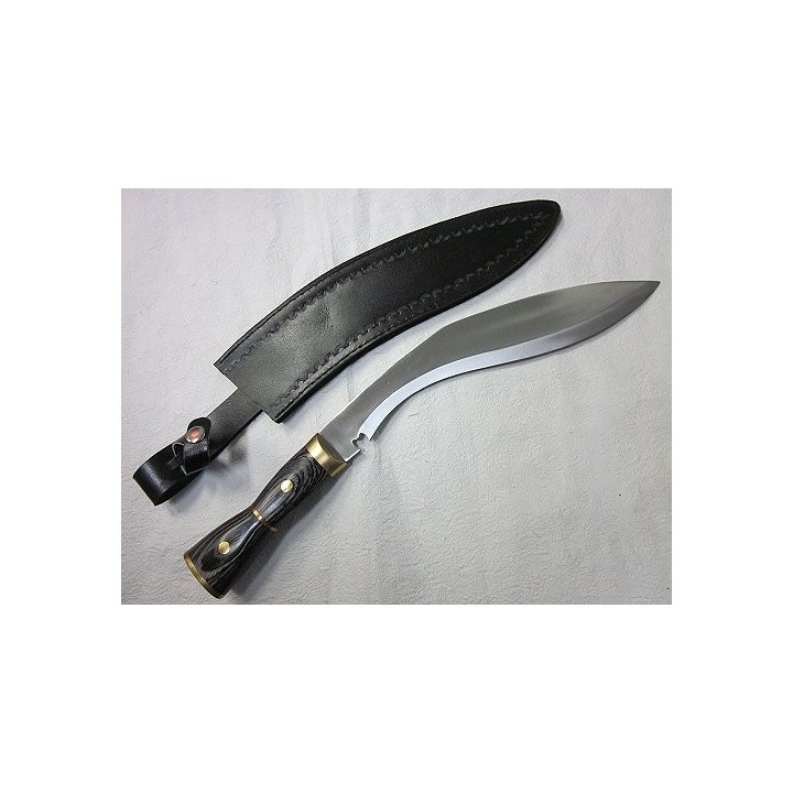 VERITABLE COUTEAU CHASSE GRAND KUKRI Acier 440 Manche Bois Etui Cuir PA324717 - Livraison Gratuite
