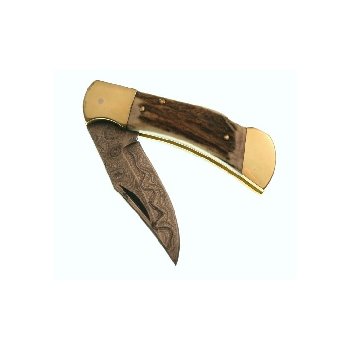 Couteau BOIS DE CERF et DAMAS DM1019 + HOUSSE EN CUIR