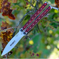 Couteau Bradley Kimura Balisong Butterfly Lame Acier 154CM Manche Red G-10 USA BCC904 - Livraison Gratuite