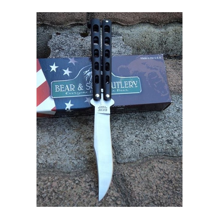 Couteau Papillon Butterfly Ballisong BEAR & SON BUTTERFLY 5" Black HANDLES Made In USA BC114B - Livraison Gratuite