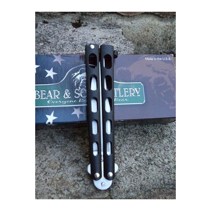 Couteau Papillon Butterfly Ballisong BEAR & SON BUTTERFLY 5" Black HANDLES Made In USA BC114B - Livraison Gratuite