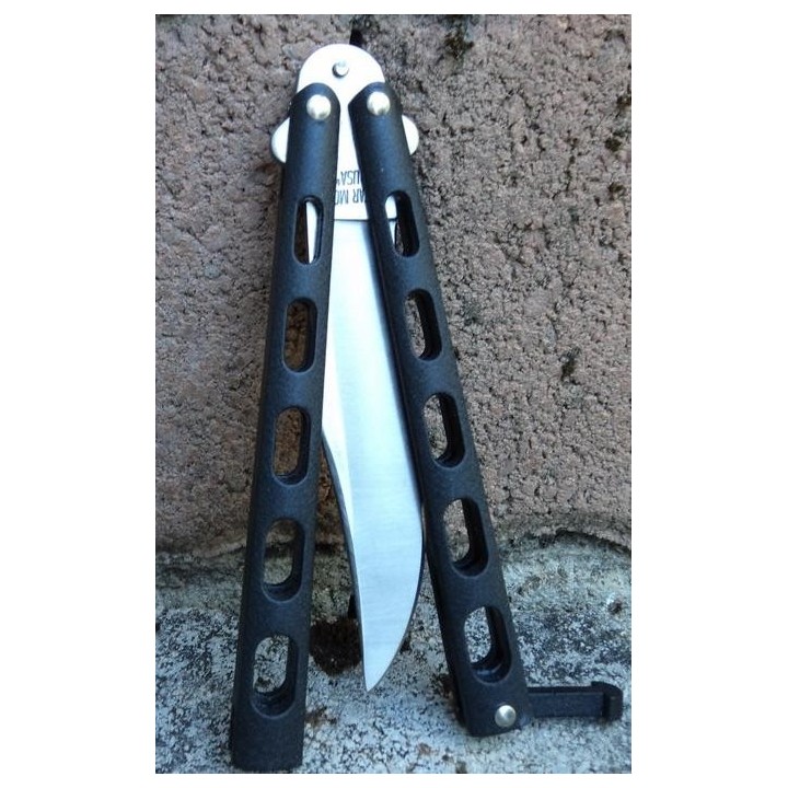 Couteau Papillon Butterfly Ballisong BEAR & SON BUTTERFLY 5" Black HANDLES Made In USA BC114B - Livraison Gratuite