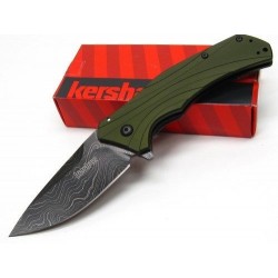 Couteau Damas Kershaw Knockout A/O Green Lame 128 Couches Manche Aluminium Made USA KS1870OLDAM - Livraison Gratuite