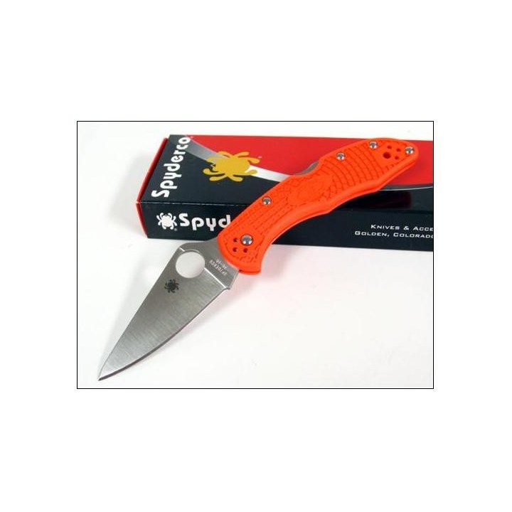 Couteau Spyderco Delica Flat Ground Orange Acier VG-10 Manche FRN Made In Japan SC11FPOR - Livraison Gratuite