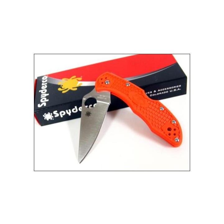 Couteau Spyderco Delica Flat Ground Orange Acier VG-10 Manche FRN Made In Japan SC11FPOR - Livraison Gratuite