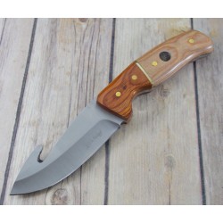 Couteau à Dépecer Elk Ridge Lame Acier 3Cr13 Manche Bois Etui Simili Cuir ER20019GN - Livraison Gratuite