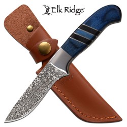 Couteau de Chasse Elk Ridge Lame Acier 3Cr13 Manche Bois Blue Etui Cuir ER20020BL - Livraison Gratuite