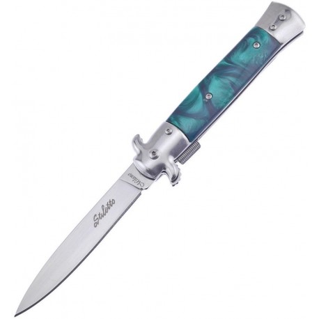 Couteau Frost Cutlery Italian Stiletto Milano A/O Lame Acier Inox Manche Green Synthétique FISM001G - Livraison Gratuite