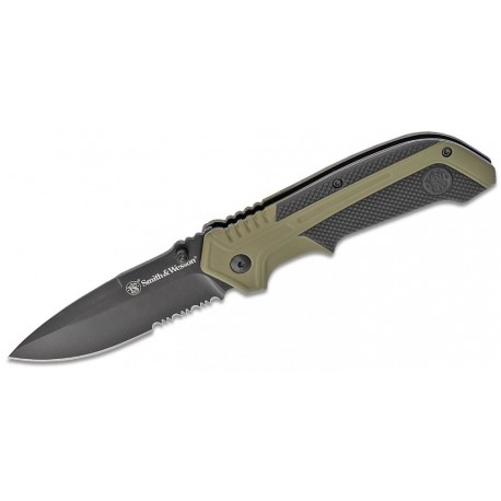 Couteau Smith&Wesson A/O Lame Acier 8Cr13MoV Serrat Manche OD Green Aluminum SW1100036 - Livraison Gratuite