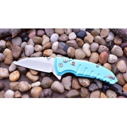 HO24163 Hogue Elishewitz X1-Microflip CPM-154 Blade Aquamarine Aluminum Handles Push Button USA - Livraison Gratuite