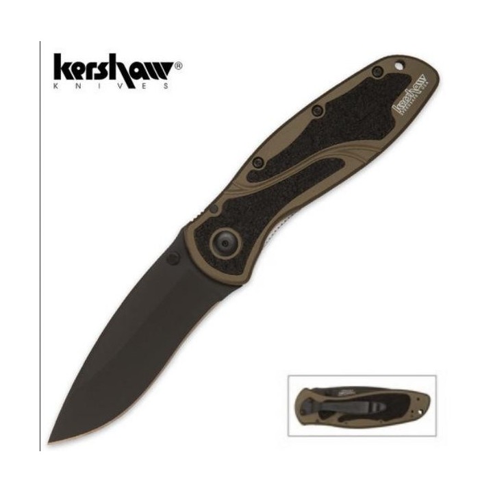 Couteau Kershaw Blur Olive Drab Lame acier 14C28N traitée Tungstène Manche Alu 6061-T6 Made USA KS1670OLBLK - Livraison Gratuite