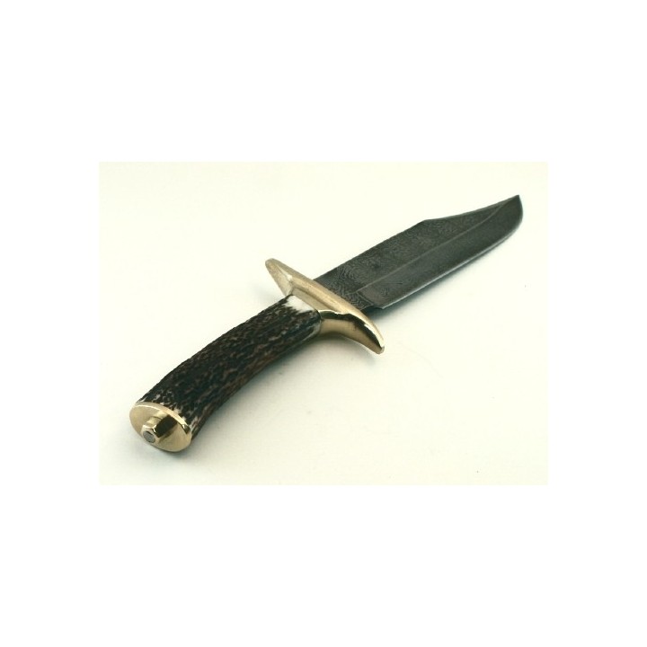 Couteau De Chasse Bowie Lame Damas 128 Couches Manche Bois de Cerf DM1009 - Livraison Gratuite