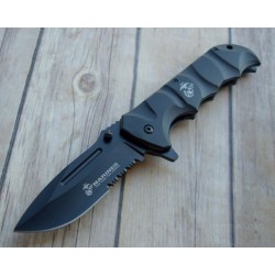 Couteau USMC Marines Tactical Lame Acier 3Cr13 Serr Manche Aluminium Linerlock Clip USMA1059BKS - Livraison Gratuite