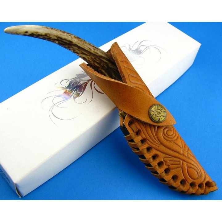 Couteau Lame en DAMAS 128 couches Manche en Bois de Cerf Spike DM1026 - Livraison Gratuite