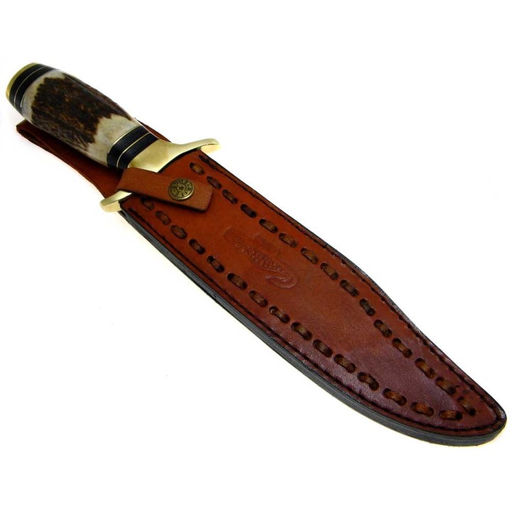 Couteau Bowie de Chasse Lame en DAMAS 128 couches Manche en Bois de Cerf Iron Maiden DM1033 - Livraison Gratuite