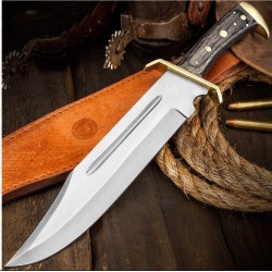 Couteau Bowie Frost Cutlery Sunrise Bowie Lame Acier Carbone/Inox Manche Bois Etui Cuir FHK00216 - Livraison Gratuite