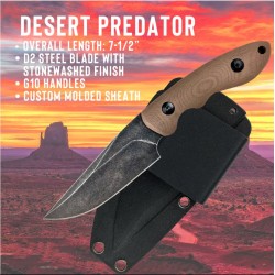 Couteau de Combat ABKT Tac Predator Lame Acier D2 Manche Desert G-10 Etui Kydex AB004T - Livraison Gratuite