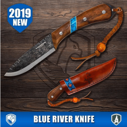 Couteau Condor Blue River Lame Acier 1095 Manche Noyer/Turquoise Etui Cuir Made El Salvador CTK282543HC - Livraison Gratuite