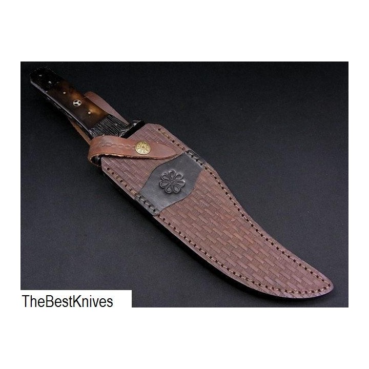 Couteau Bowie Damas Tri Circle Bowie Lame Acier Damas 256 Couches Manche en Os DM1049 - Livraison Gratuite