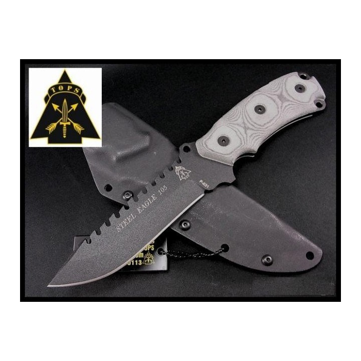 Couteau de Survie Tops Knives Steel Eagle Lame Acier 1095 Manche Micarta Etui Kydex Made In USA TP105HP - Livraison Gratuite