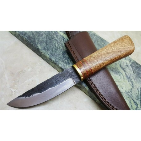 Couteau Skinner Lame Acier Carbone 1075 Manche Bois Etui Cuir PA4425 - Livraison Gratuite