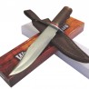 Couteau De Chasse Bowie Lame Acier Carbone 1055 Manche Bois Etui Cuir PA3380 - Livraison Gratuite