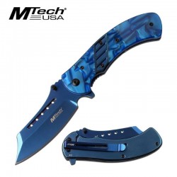 Couteau Mtech Tactical Urban Street Fighter A/O Blue Lame Acier 3Cr13 Manche Acrylique MTA1021BL - Livraison Gratuite