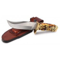 Couteau Schrade Uncle Henry Bowie Acier 7Cr17MoV Manche Delrin Façon Bois de Cerf Etui Cuir SCH1100090 - Livraison Gratuite