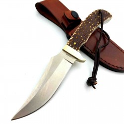 Couteau Schrade Uncle Henry Skinner Acier 7Cr17MoV Manche Delrin Façon Bois de Cerf Etui Cuir SCH1100034 - Livraison Gratuite