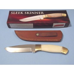 Couteau De Chasse Skinner Manche Os Lame Acier Inox Etui Cuir PA8002 - Livraison Gratuite