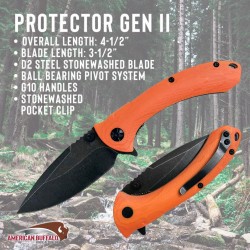 Couteau ABKT Tac Protector II Manche Orange G10 Lame Acier D2 Linerlock Clip AB023H - Livraison Gratuite