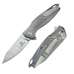 TF5290 Couteau Defcon Mako S35VN Satin/Stonewashed Blade Gray Titanium Handles Framelock Clip - Livraison Gratuite