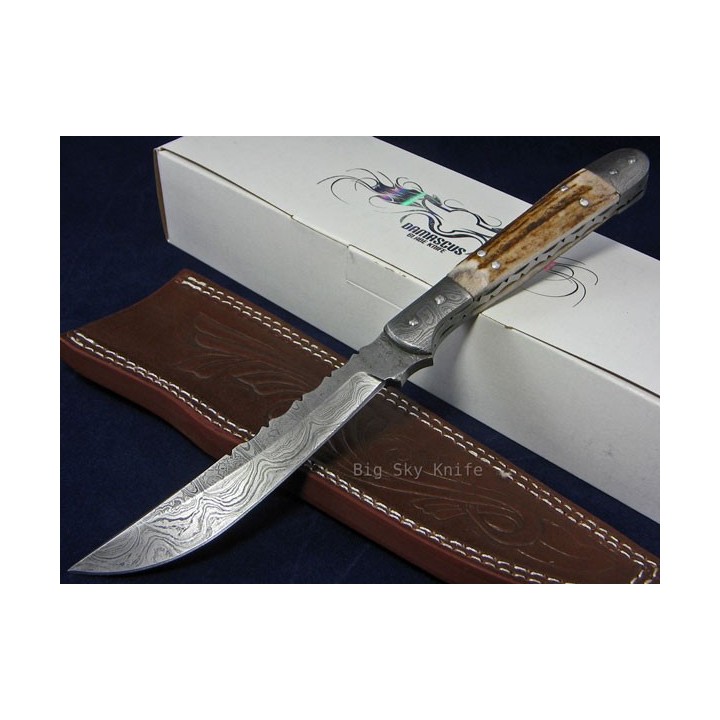 Couteau BOWIE DAMAS BOIS DE CERF DM1024