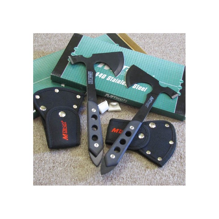 Lot de 2 Hache Tactical Axe Tomahawk Lancer Mtech Acier 440 Manche en G-10 MT602G10 - Livraison Gratuite