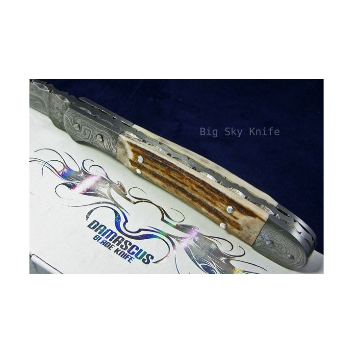 Couteau BOWIE DAMAS BOIS DE CERF DM1024