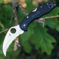 SC106SBK2 Spyderco Tasman Salt 2 FRN Black Handle H-1 Serrated Blade Made Japan - Livraison Gratuite