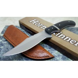  Lot de 3 Couteaux de Chasse Manche Corne Lame Acier Inox Etui Cuir PA203411 - Livraison Gratuite