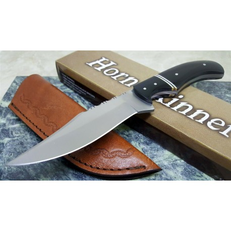  Lot de 3 Couteaux de Chasse Manche Corne Lame Acier Inox Etui Cuir PA203411 - Livraison Gratuite