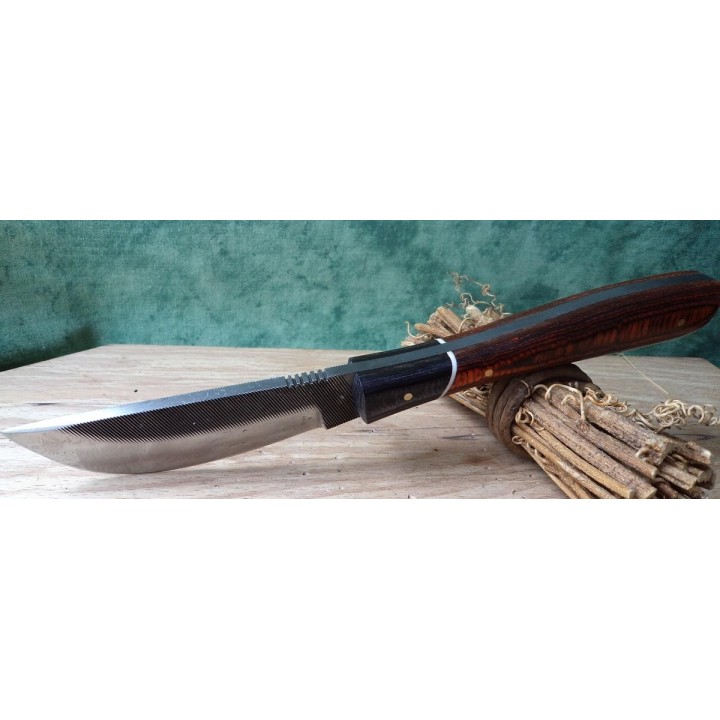 Couteau Skinner Fabrication Artisannale Avec Lime Manche Bois Etui Cuir SM0020 - Livraison Gratuite