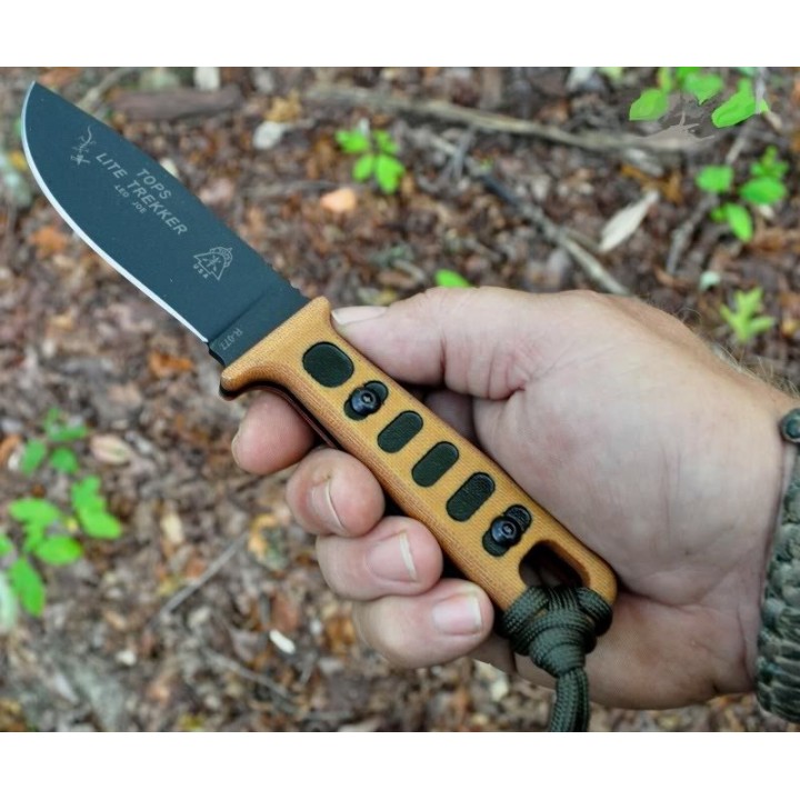 Couteau de Survie Tops Lite Trekker Survival 1095 Manche Micarta Firestarter TLT-01 Made In USA TPTLT01OB - Livraison Gratuite